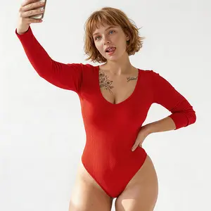 L-ULTIMATE CONTROL Tummy Control Arm Slimming 100% Cotton Long Sleeve V-Neck Daily Wear Shapewear Bodysuit for Women