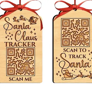 Santa Tracker Ornament with QR Code - Scan Me to Track Santa Claus - Wooden Design for Christmas Decor