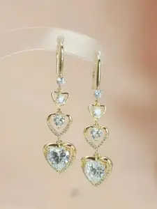 Elegant Heart-Shaped Dangle Hoop Earrings for Women, Cute Artificial Zircon Jewelry, Perfect Party Gift, All-Season Fashion Accessories