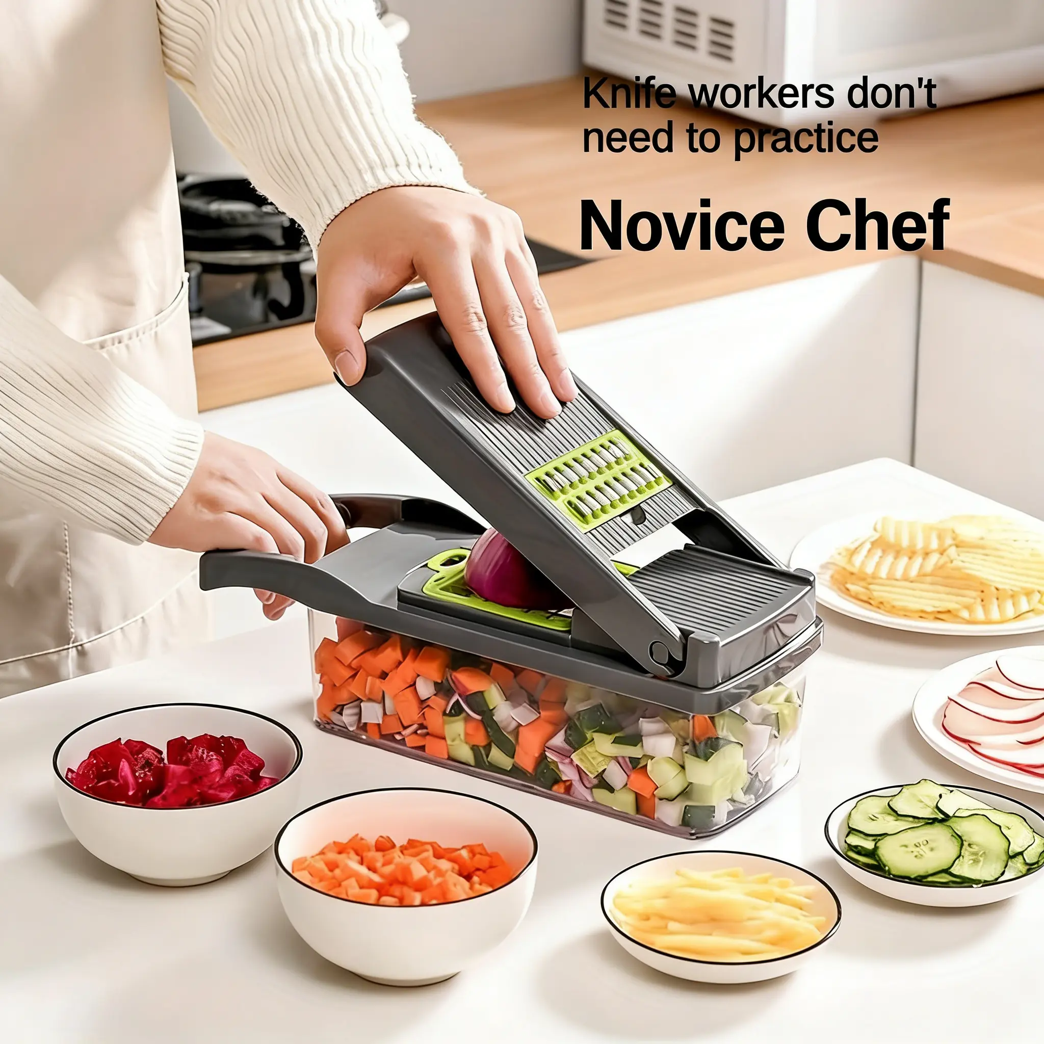 Reusable ABS Kitchen Slicer Dicer - Rustproof Kitchen Utensil with Grater, Peeler, Mechanical Design for Chopping, Healthy Meal Prep, Portable for Fruits, Easy to Clean with Removable Parts