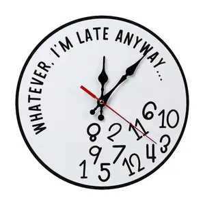 10 Inch | Funny "Whatever, I'm Late Anyway" Wall Clock - Sarcastic Late Anyway - Quirky Jumbled Number Silent Decor Clock - For home, office, kitchen decor