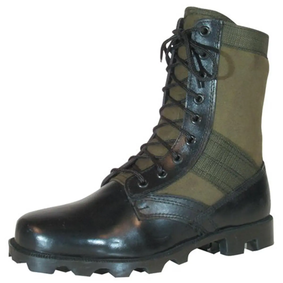 Men's Military-Style Jungle Footwear Boots, Olive Drab Leather Upper, Nylon Upper Accent, Panama Sole, and Supportive Steel Shank