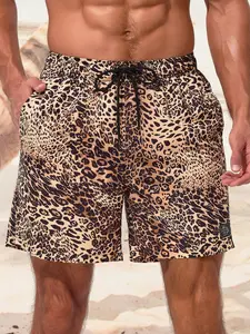 Men's Regular Fit Leopard Print Shorts, Casual Comfy Breathable Swim Shorts for Summer, Men's Shorts for Beach Vacation, Swimwear Shorts Clothing