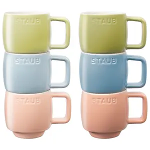 STAUB Macaron Collection, Pastel Ceramic Espresso Cups, 6-pc Set, 3.5-oz Each