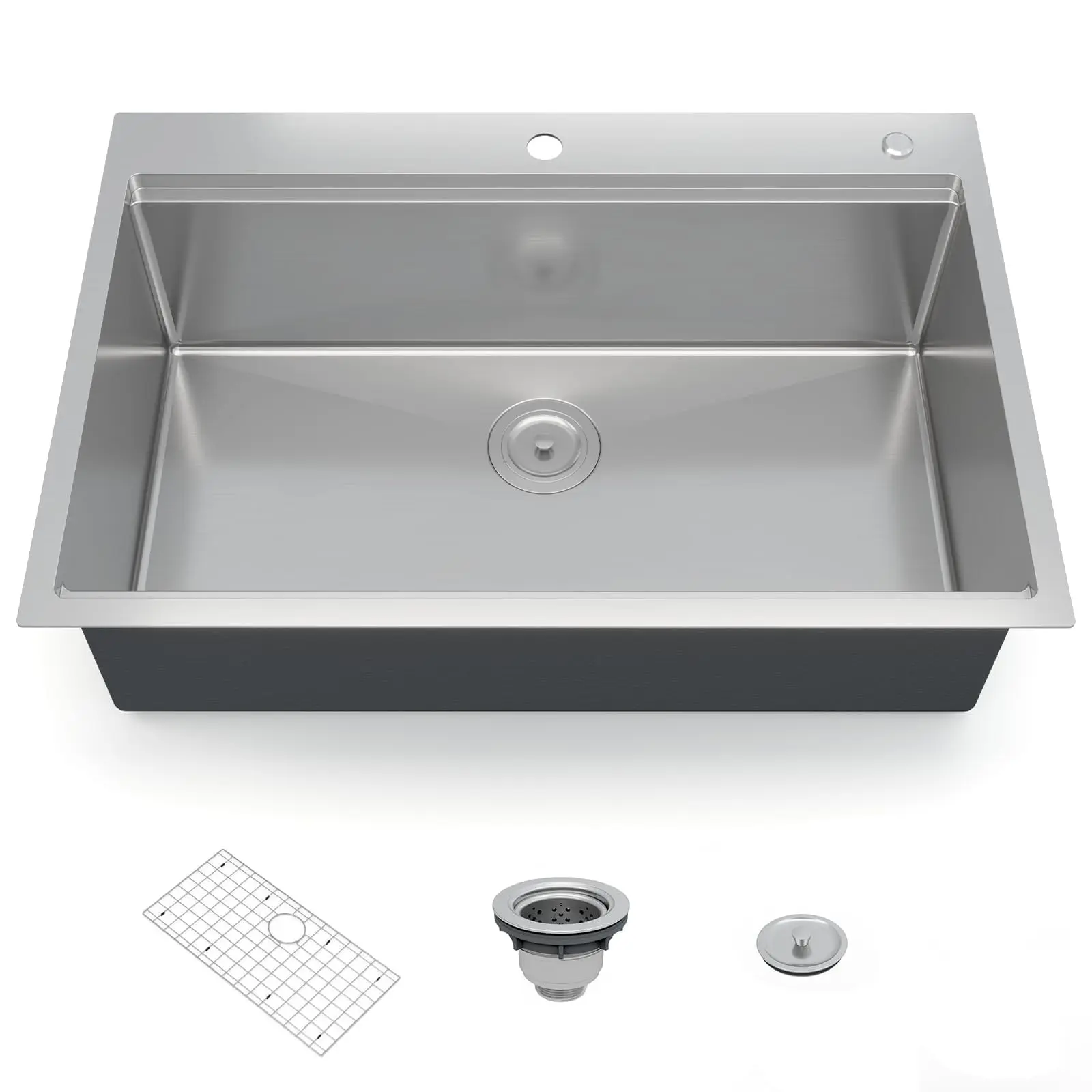 Garvee 30x22 Inch Undermount Single Bowl Kitchen Sink with Drainboard, 16 Gauge 304 Stainless Steel, 10 Inch Deep, Includes Bottom Grid and Drain Assembly