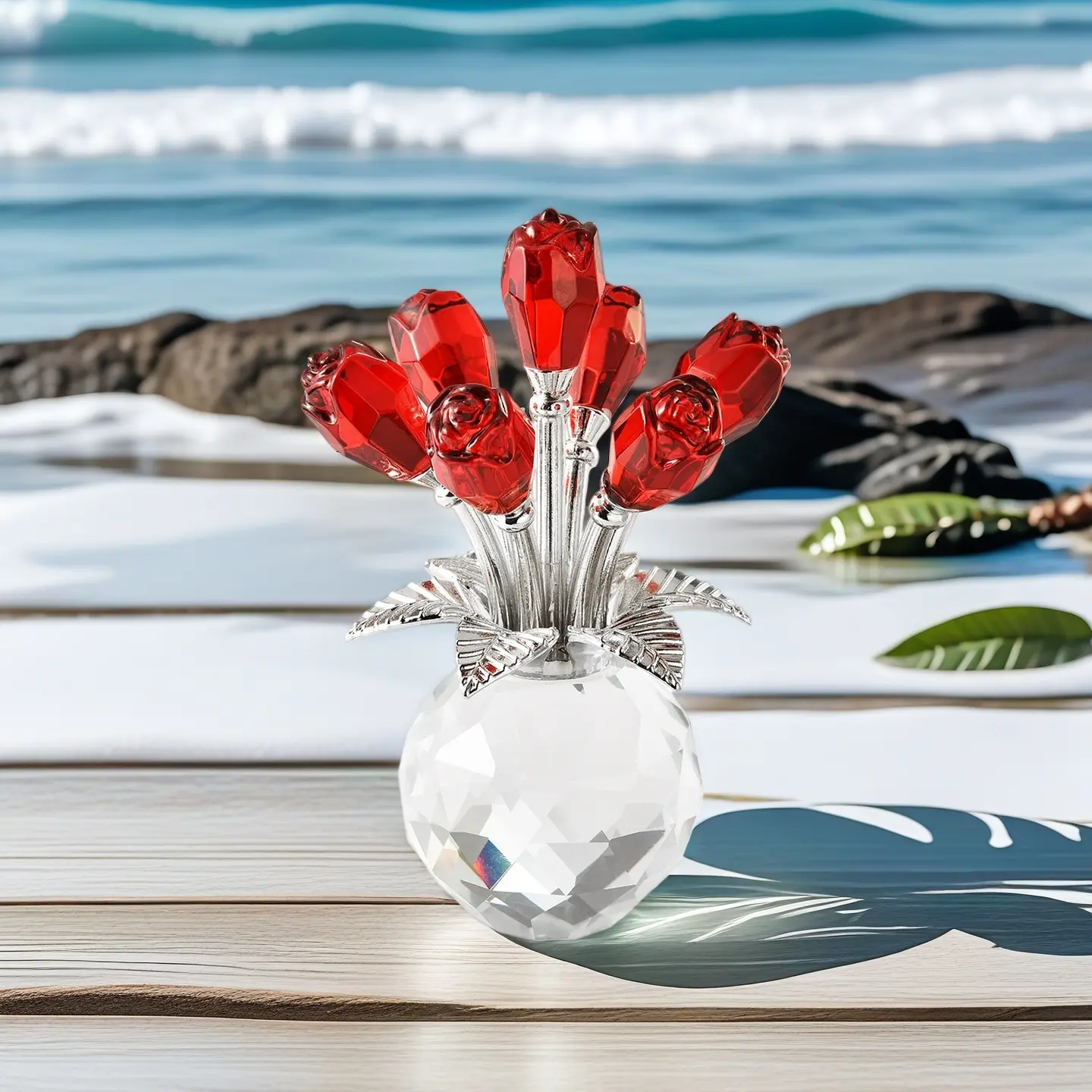 Crystal Glass Rose Bouquet, Multicolor Artificial Flowers with Gem Decorations, Artificial Flower Arrangement, Perfect Anniversary Gift or Decorative Home Decoration