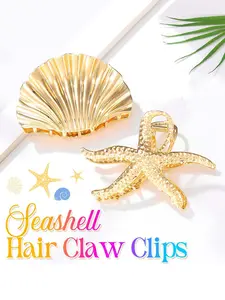 Women's Boho Metal Starfish Shell Hair Claw Clips Set, Spring Summer Ocean Element Hair Accessories, Secure Half-Up Hairstyle Decorations, Tropical Hair Accessories