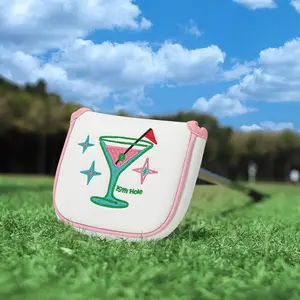 Golf Putter Headcover with Embroidered Martini Glass, Stars & 19th Hole Design, Fluorescent & Trim, Golf Accessories for Women