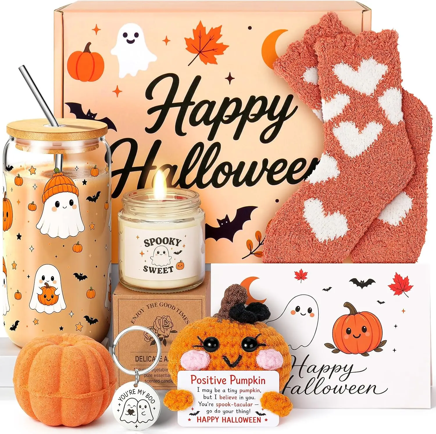 Halloween Fall Gift Boo Basket for Women & Teen Girls, Cute Halloween Gift Basket Stuffers, Spooky Gift Set for Her, Sisters, Daughters, Best Friends & Teens