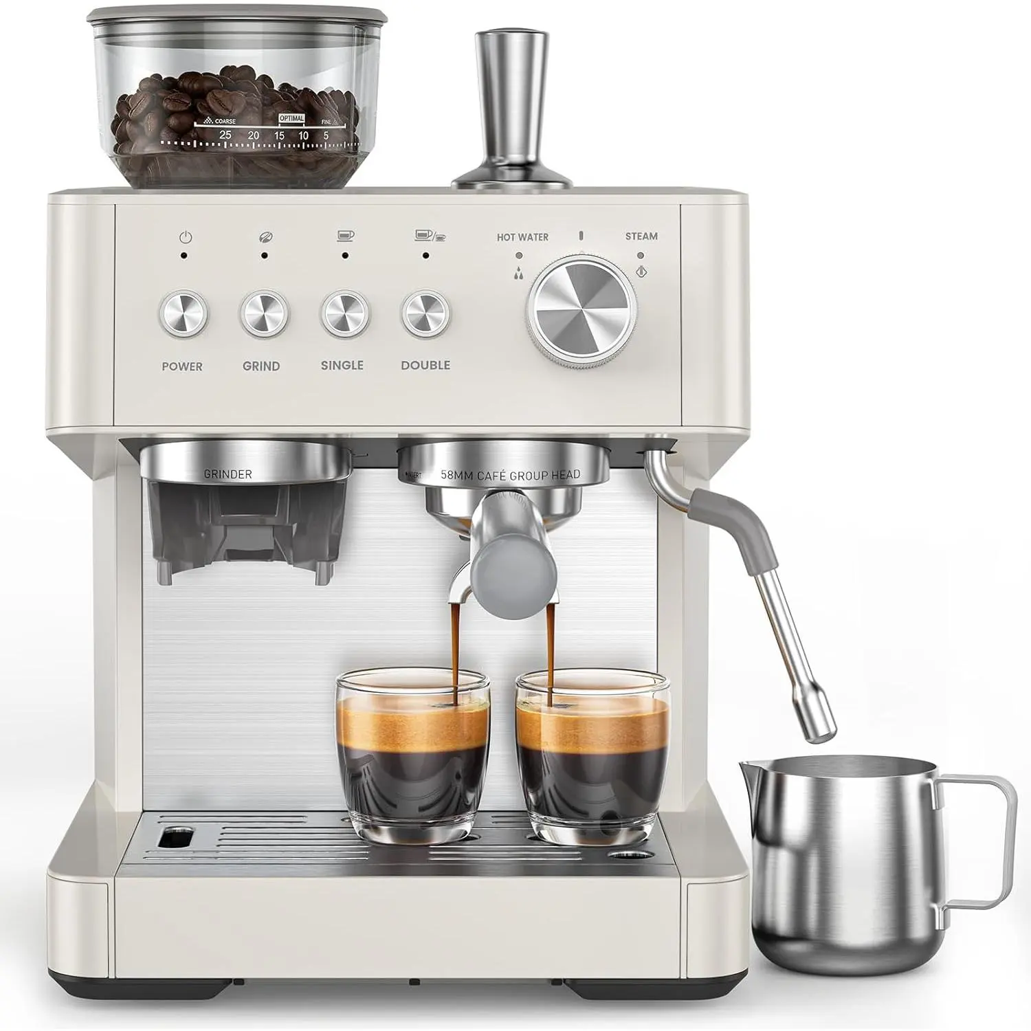 Kismile 20-Bar Espresso Coffee Machine with Grinder, Milk Frother/Steam Wand & Tamping Tools for Cappuccino & Latte, Household Kitchen Coffee Equipment