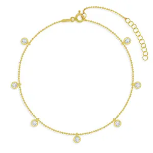 Cubic Zirconia Station Clear Preteen / Teen Anklet 7.5-9.5 - Sterling Silver