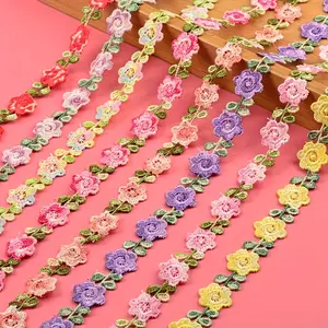 Elegant Embroidered Floral Lace Trim, DIY Clothing Accessories, Colorful Fringe Petal Fabric Strips, Dress Hem Decoration, Floral Appliques