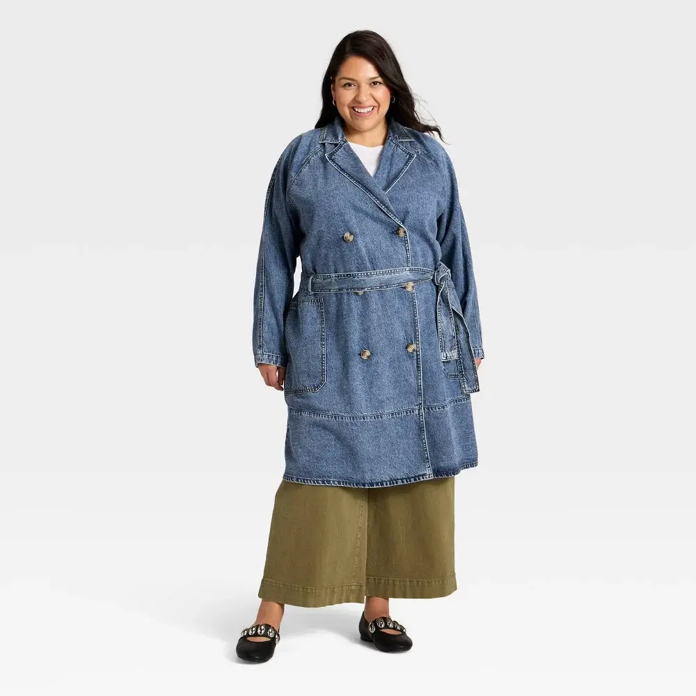 Women's Denim Trench Coat - Ava & Viv, Adjustable Breathable Fabric Garment for Women's Tops & Jackets Collection