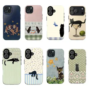 Vintage Cottage Kitten Phone Case, Stary Night| Garden Cat| Kitchen Kitty Case Cover Compatible With iPhone 16 15 14 13 12 11 Pro Max X XS, Galaxy S25 S24 S23 S22 Ultra Durable Protection, Aesthetic Gift For Cat Lovers