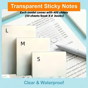 400 Sheets Transparent Self-Adhesive Waterproof Sticky Notes, Ideal for Schools and Offices, Available in S M L Sizes, 50 Sheets/book X 8 Books