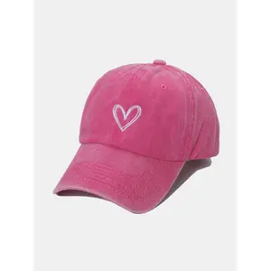 Embroidered Heart Washed Cotton Baseball Cap