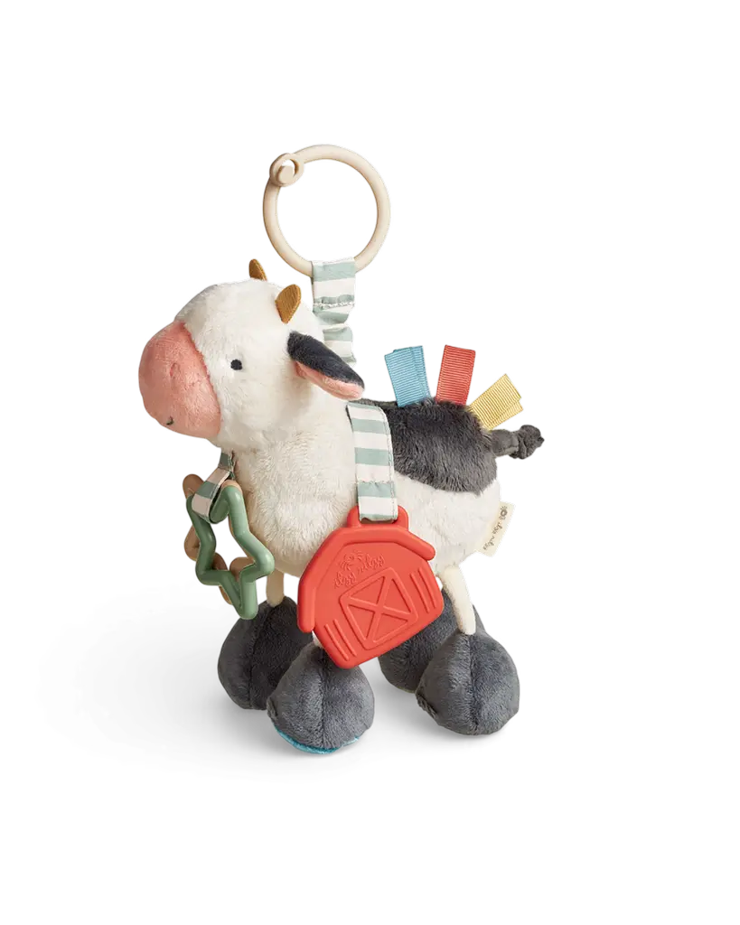 Itzy Ritzy Link & Love™ Teething Activity Toy - Baby Car Seat & Stroller Toy, Hand Teething Stick, Sensory Teether, Dangling Legs, Gifts for Newborn Nursery