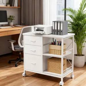 Mobile Printer Stand with 3 Drawers, Rolling Storage Cabinet with Shelf for Living Room, Home Workspace & Study