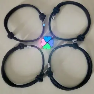 4 Pcs Luminous Four-Leaf Clover Bracelet for Couples - Black Woven Charm Decoration for Summer Holidays matching bracelet blue cross couple friend special gift couple jewelry friendship bracelets magnet couple heart magnetic perfect valentine
