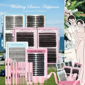 Mixed Length Individual False Eyelashes Kit, Natural Look Eyelash Extensions with Lash Bond & Seal & Remover & Tweezers & Brush & Makeup sponge, Self Grafting Curvature Eyelashes, Eye Makeup Enhancement False Eyelashes, Diy Lashes Cluster