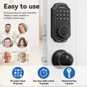 Keypad Smart Lock for Front Door, Keyless Entry Deadbolt Lock, 50 PIN codes- 10 One time codes-2 Keys, Human Voice Guide, Backlit Keypad, Auto Lock Enable or Disable, Long Battery Life, Easy to Install and Program