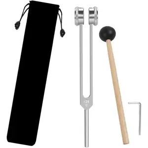 128 Hz Tuning Fork for  Chakra, Weighted  Alloy Fork with  Reflex Hammer and Bag, Sound  Meditation Musical Instrument