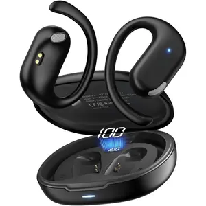 Open Ear Earbuds,Over the Ear Earbuds Wireless Bluetooth 5.4,Open Ear Headphones with Digital Display,50H Playtime,16.2mm Drivers,Touch Control,IPX6 Waterproof,Comfort Fit Running/Cycling/Workouts Electronic Headset