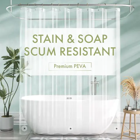 AmazerBath Shower Curtain Liner, Waterproof Plastic Shower Liner, Lightweight PEVA Shower Curtain for Bathroom with Magnets and Rustproof Metal Grommets