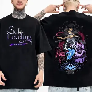 Japanese Anime Solo Leveling T Shirt Men High Quality Cotton Sung Jinwoo Cartoon Graphic Tees Harajuku Short Sleeve Tshirt,100% pure cotton, is suitable for all seasons and can be worn for daily life, sports, parties, or street outfits.