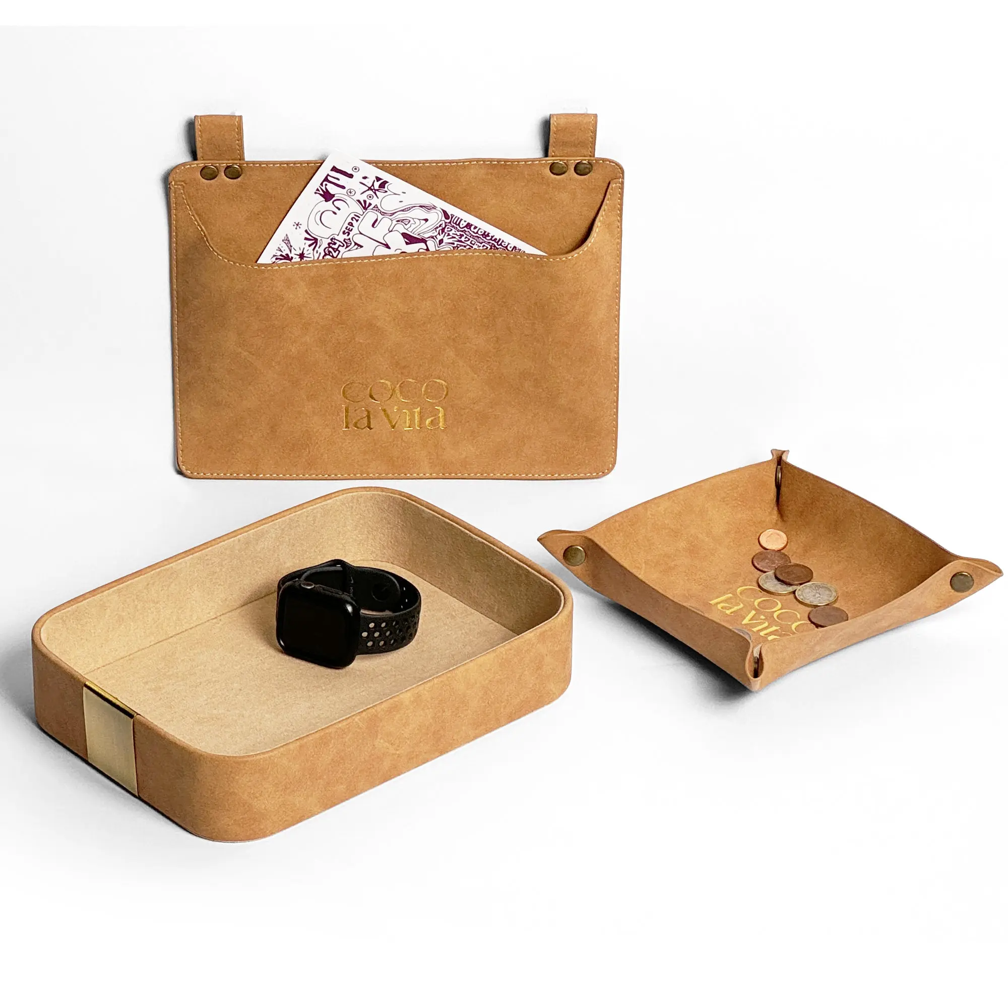 Luxury Leather Tray Desktop Organizer, Set B