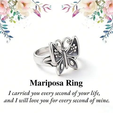 Women's Silver-Plated Mariposa Design Ring - 1 PC, Unique Design, Metal Coating, Dainty Style, Exquisite Romantic Details, Daily Elegance, Valentine Gift for Female (6-10 in Sizes) Costume Jewelry Ring
