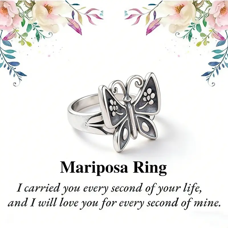 Women's Silver-Plated Mariposa Design Ring - 1 PC, Unique Design, Metal Coating, Dainty Style, Exquisite Romantic Details, Daily Elegance, Valentine Gift for Female (6-10 in Sizes) Costume Jewelry Ring