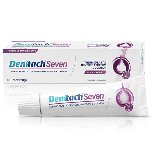 Denttach Seven Denture Adhesive, Thermoplastic Denture Adhesive Up to 7 Days, Extra Strong Waterproof, Secure Denture Grip & Cushion, Refit, Reliner for Upper & Lower Dentures, Comfortable, Zinc Free