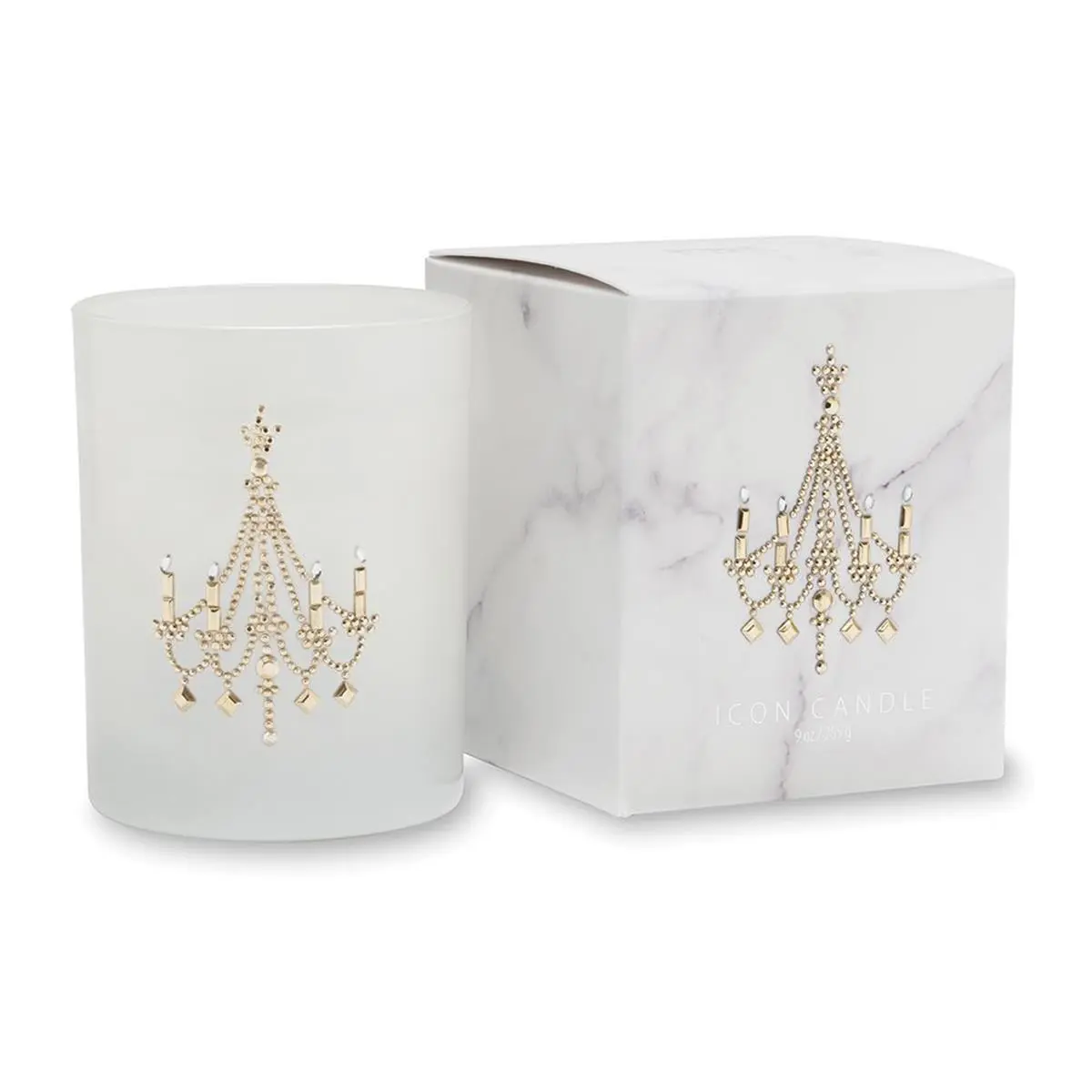 212 MAIN Scented Chandelier Icon Wax Candle - 9.5oz Hand-Poured Small-Batch White Marble Fragrance Candle with Rhinestones, Matching Gift Box, Home Decor & Freshener for Home Use, Festive Gifting