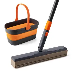 Sponge Mop with Collapsible Cleaning Bucket, Quick-Drying Squeeze Mop for Hard Floors, Space-Saving Cleaning Set