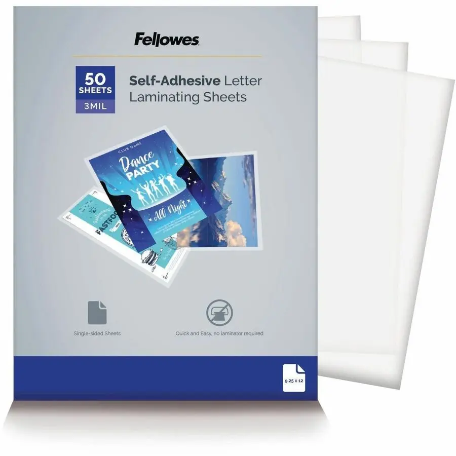 Fellowes Self Adhesive Laminating Sheets 12"L x 9.25"W 50 Sheets