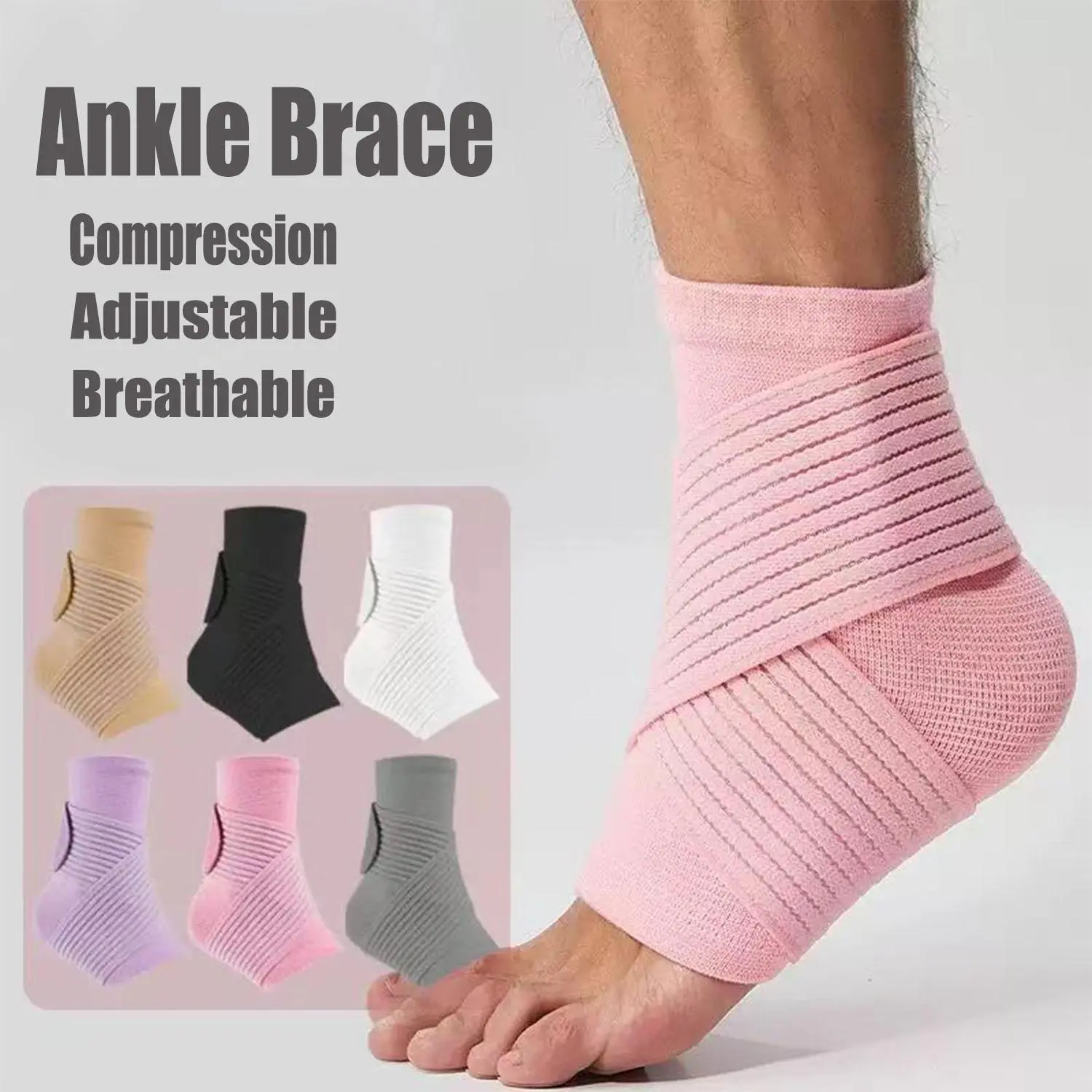 Ankle Brace Compression Sleeve - Adjustable Wrap for Men & Women, Arch Enhancer, Compression Fit Sports Sleeves & Support - Breathable, Shoe-Fit for Sprained Ankle, Plantar Fasciitis, Running, Adjustable Compression Sleeve Sports Sleeves & Support