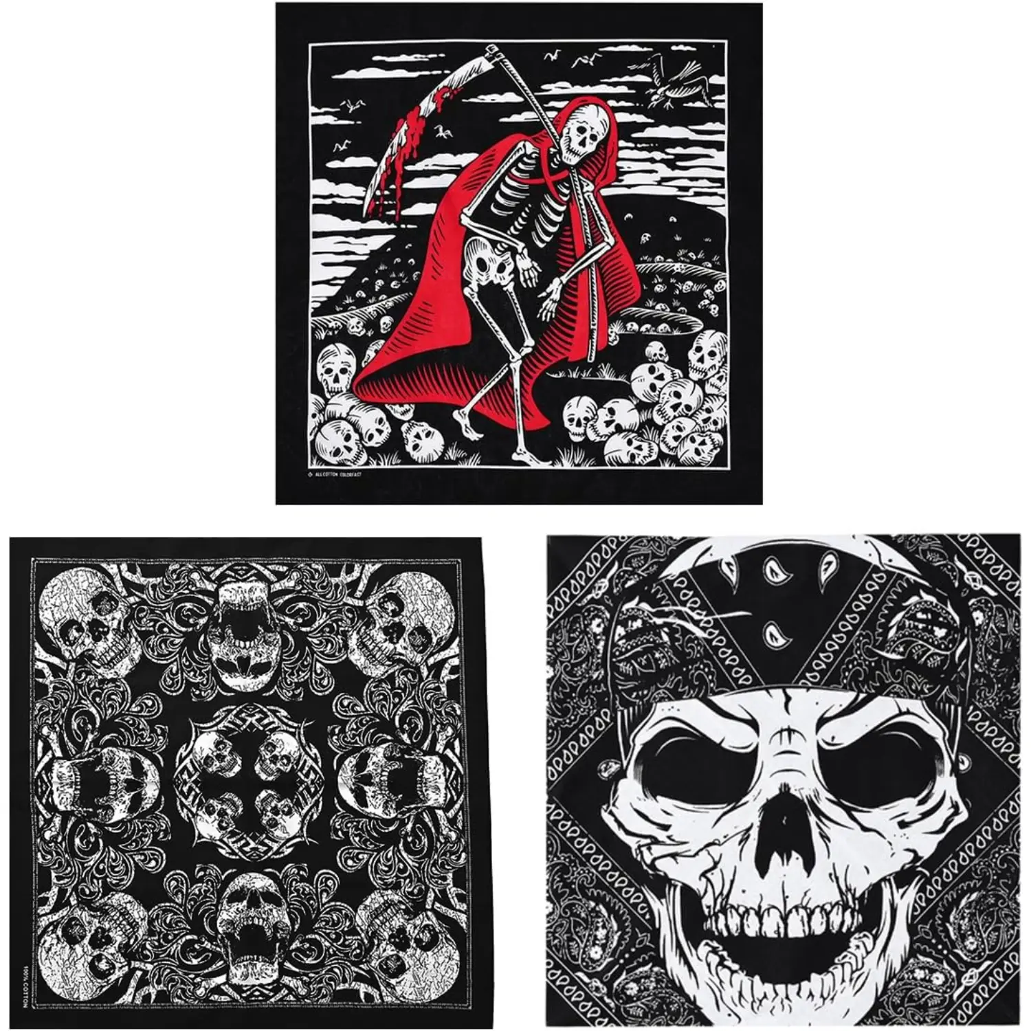 3 Pack Skull Bandana Cotton Head Scarf Pirate Bandana Neck Scarf Hair Wrap for Men Women