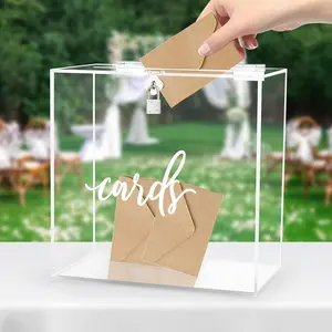 Clear Acrylic Card Box with Lock and Slot, Thick DIY Wedding Gift Card Box for, Graduation, Wedding Reception, Retirement, Bridal or Baby Shower, Raffle Ticket Money Envelope Holder