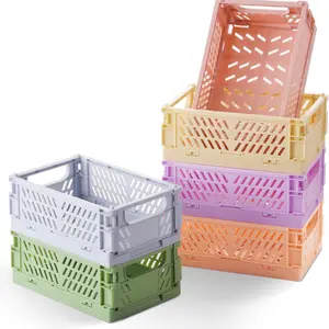 6-Pack Pastel Storage Crates | Mini Plastic Crates | Small Baskets for Organizing | Collapsible Storage Crates for Bedroom Decor Classroom Office Kitchen Home (5.8"x 3.8" x 2.2"), Aesthetic crate stacking folding storage baskets