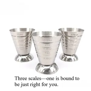 Stainless Steel Measuring Cup Set, Graduated Beaker with Scale, Perfect for Mixing Cocktails & Drinks, Ounce Measure, Spoon Included