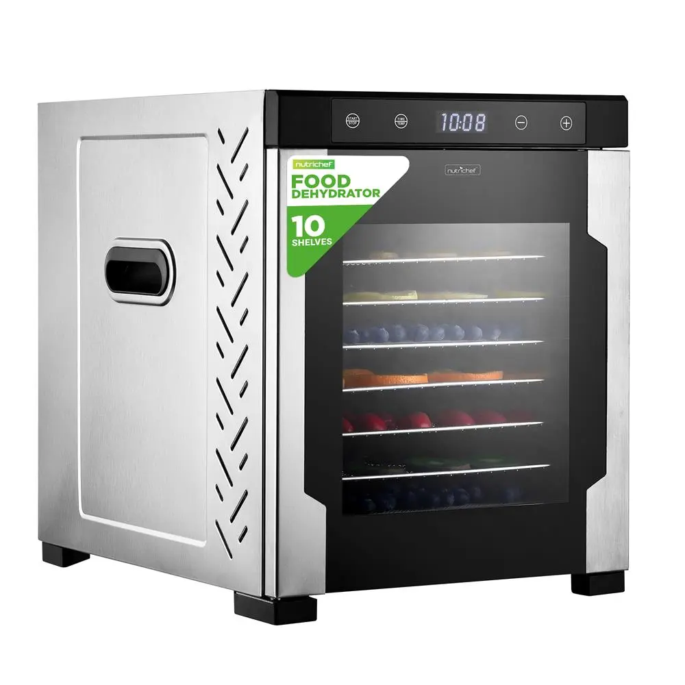 Food Dehydrator, 900W Electric Household Kitchen Appliance with 10-Layer Living Drawer, Stainless Steel Build, Adjustable Time and Temperature, Overheat Protection, AC 120V 60Hz Digital Timer, Easy To Store And Clean, Preserve Fruit, Snacks, Vegetables, B