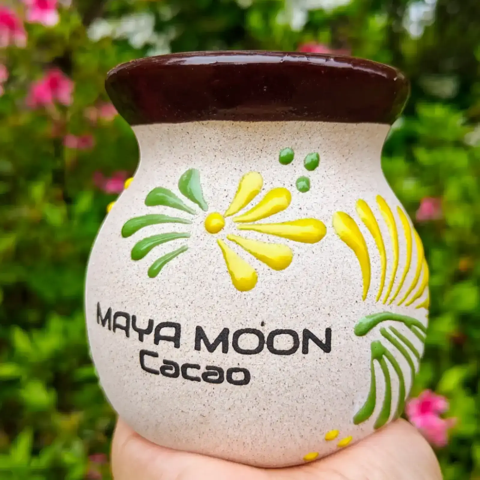 Artisan Clay Cacao Ceremonial Cup – Hand-Painted, Handle-Free, 12 oz