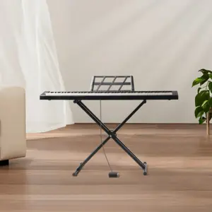 88-Key Full-Size Semi-Weighted Digital Piano Keyboard GPP-105, Bluetooth MIDI Compatible, with Dual-Tube X-Shape Stand, Headphone, for Piano Lovers, White
