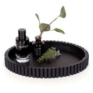 Modern Black Wood Round Tray for Coffee Table Decor – Artistic Centerpiece with Minimalist Design, Perfect for Home Decor, Perfume Display, and Stylish Centerpieces, Coffee Bar Decor