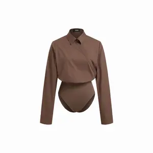 Cider Cotton Collar Wrapped Oversized Long Sleeve Bodysuit