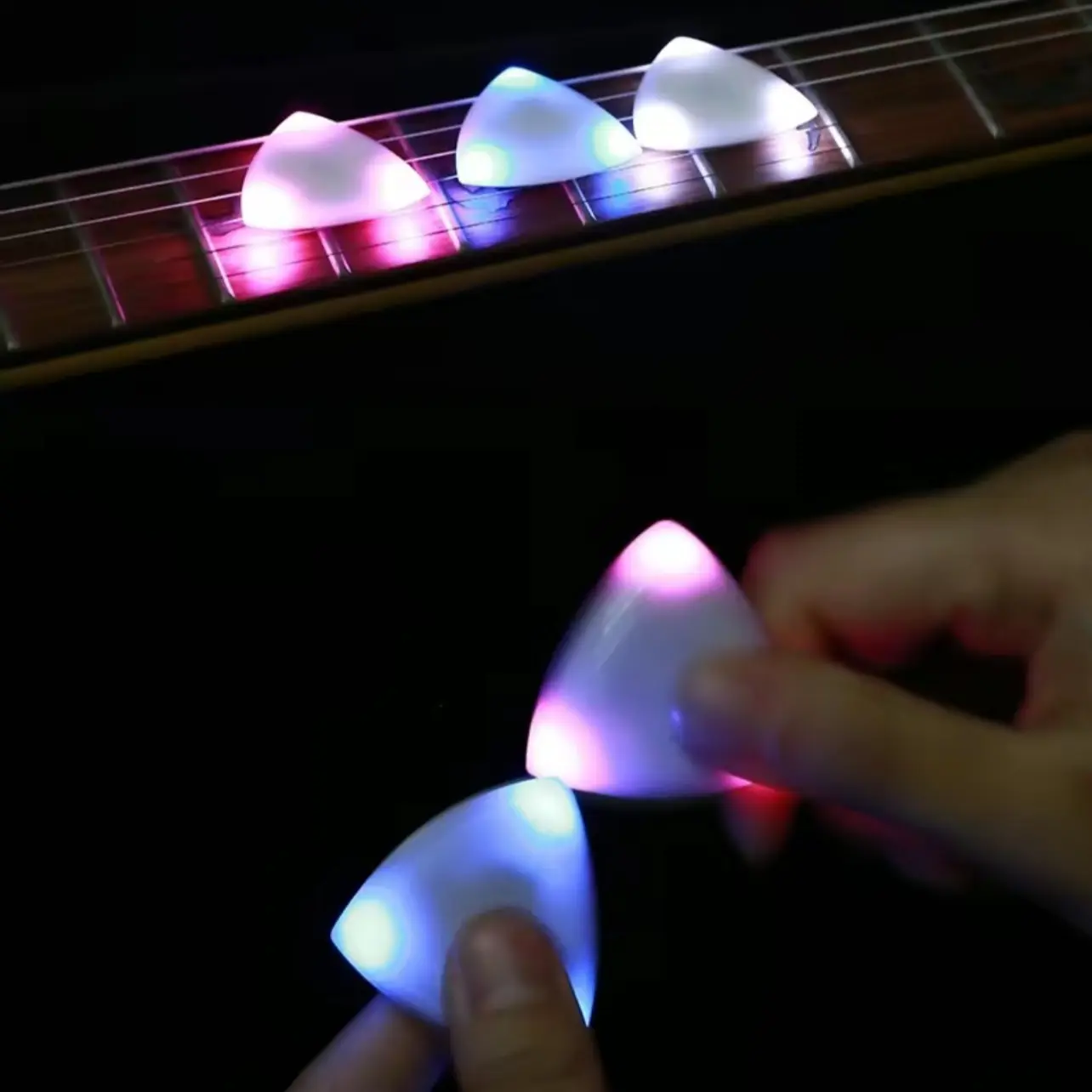 Auto LED Glowing Guitar Picks -Dazzling Colourful llluminated Guitar Plectrum for Acoustic Electric and Bass Guitar, (6 Colours)-Green