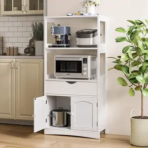 Sikaic Multifunctional Storage Cabinet with Microwave Space Drawer White