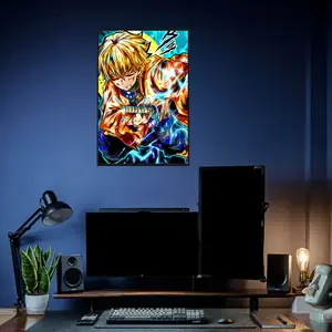 Demon Slayer Zenitsu Poster with Thunder Lightning Effects and Dynamic Anime Art, High Quality Cardboard Sharp Pattern Poster for Anime Fans, Bedroom Wall Decor, Gift for Otaku