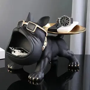 French Bulldog Tray Statue, Candy Dish Key Holder Bowl, French Bulldog Gift Accessory, Office Desk Home Decor Figure Entrance Table Decoration, Resin Statue, Decorative Figurine, Decorative Sculptures, Home Ornament, Statue Figurines